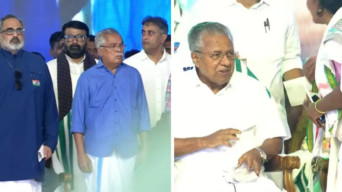 പ്രതിപക്ഷ നിരയിലെ കരുത്തരും സത്യപ്രതിജ്ഞാ ചടങ്ങിന്റെ വേദിയിൽ, Pinarayi Vijayan Attends UDF Oath, Kerala New Cabinet Swearing In, Trivandrum Central Stadium Live News, VD Satheesan Government Takeover.