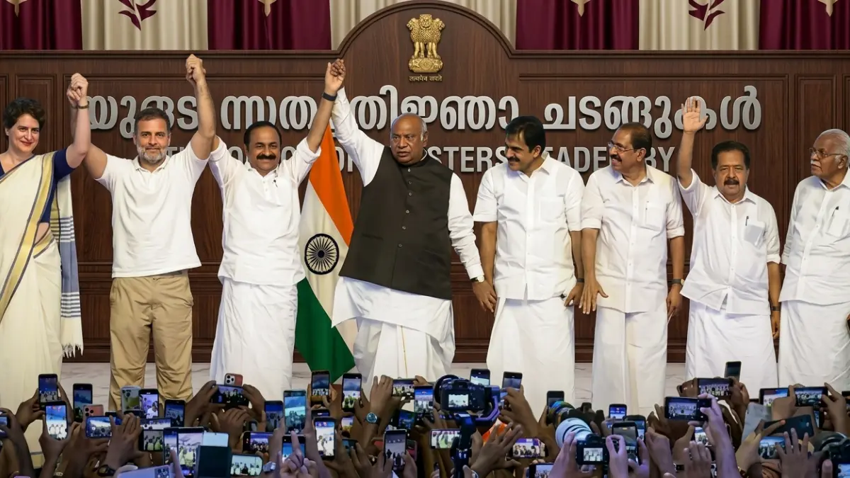 സത്യപ്രതിജ്ഞാ ചടങ്ങിൽ ആദ്യം വന്ദേമാതരം ആലപിച്ചു, VD Satheesan Swearing In Ceremony, Vande Mataram Central Government Order, Rahul Gandhi Kerala Oath Event, National Song Protocol Controversy.