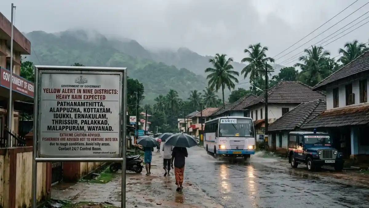 ai image, കേരള മഴ, ഒൻപത് ജില്ലകളിൽ യെല്ലോ അലേർട്ട്