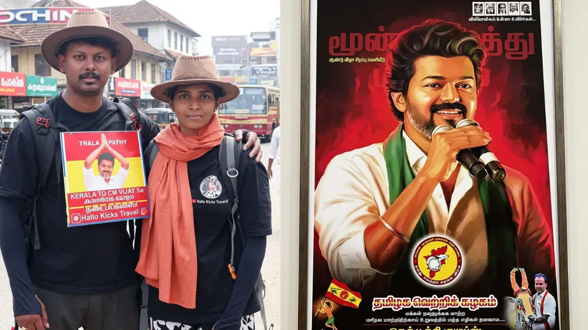 ai image, വിജയ് ആരാധകന്റെ പദയാത്ര